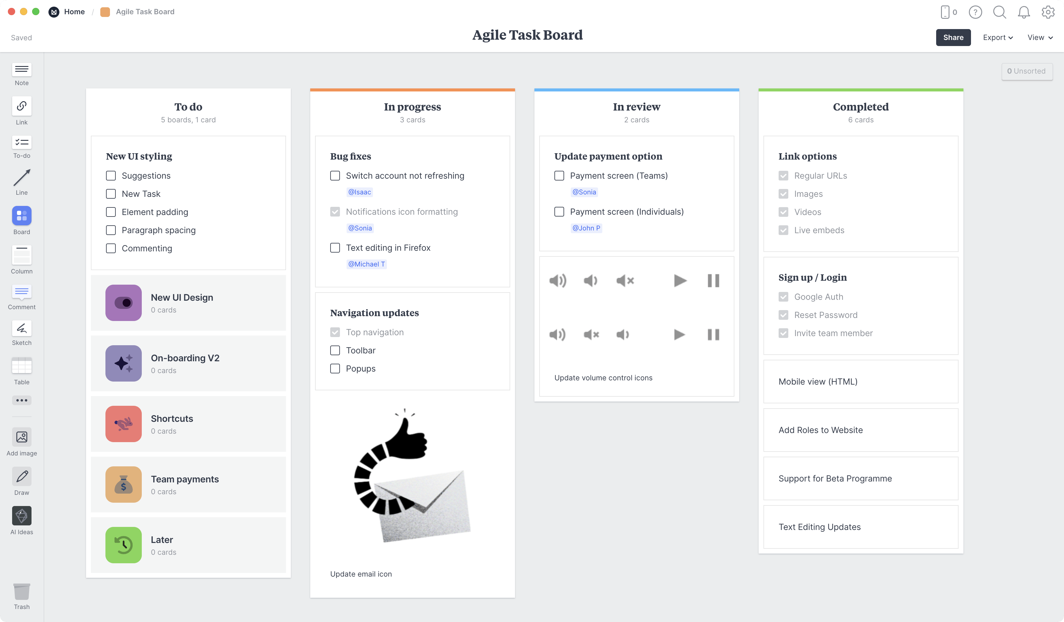 Agile Task Board Template, within the Milanote app